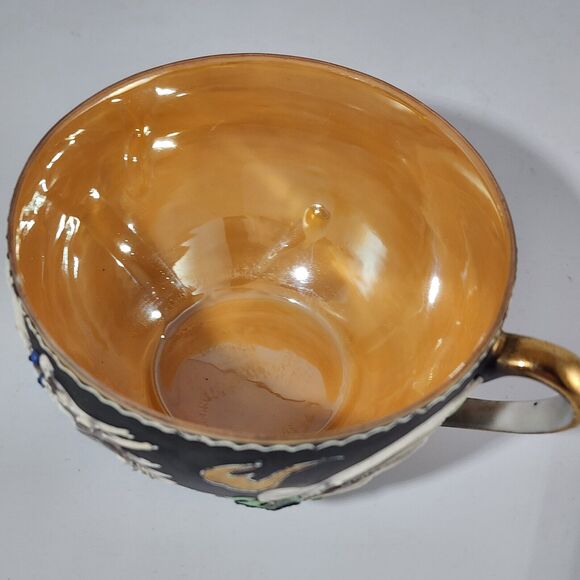 Vintage Dragonware Tea Cup & Saucer Occupied Japan Orange & Black - Picture 3 of 10